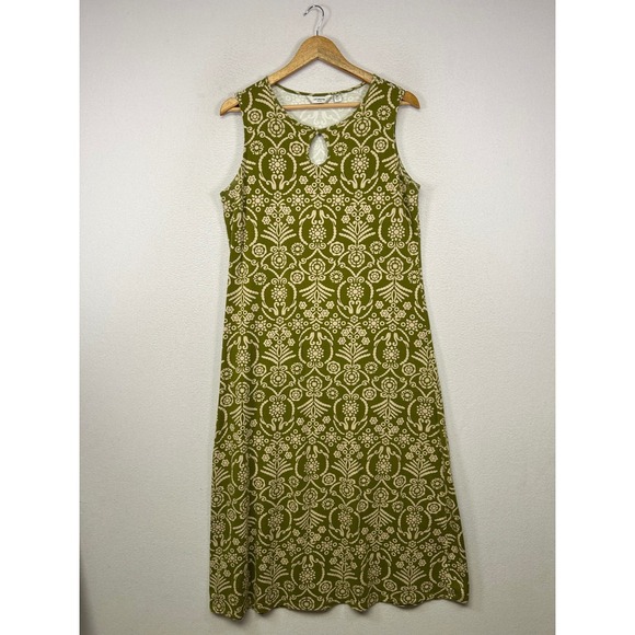 Liz Claiborne Dresses & Skirts - Boho Mod Liz Claiborne Women MP Olive Green Damask Keyhole Sleeveless Midi Dress